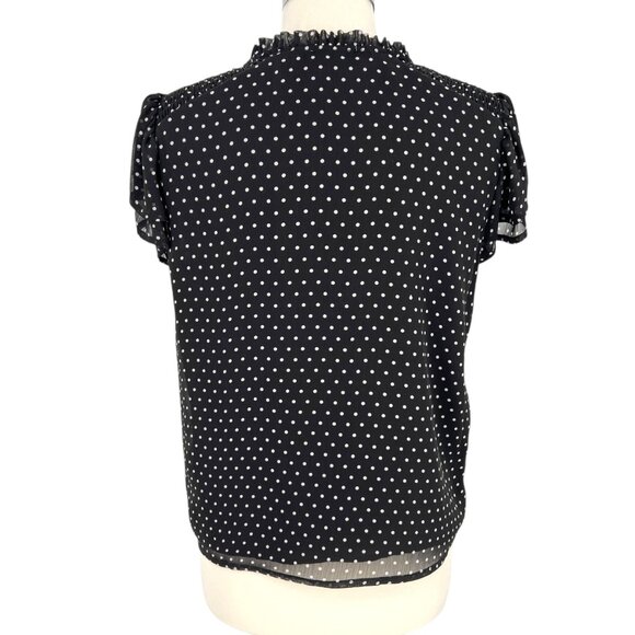 CeCe Black White Polka Dot Blouse Flutter Sleeve Size Medium - Picture 8 of 11